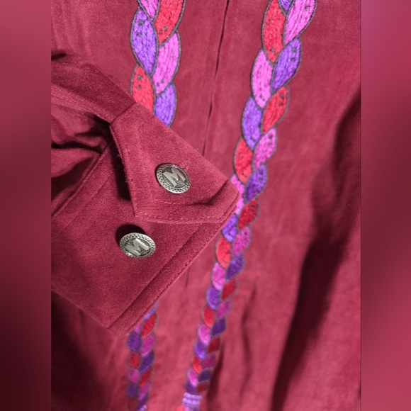 Bob Mackie Zippered Jacket 2X Wearable Art Cranberry Embroidery Tassels Lined - Picture 6 of 14